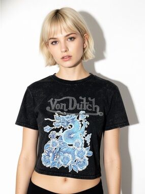 Von Dutch Blue Dragon Cropped Tee